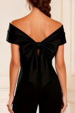 Simple Black Asymmetrical Neck Mother of the Bride Jumpsuits with Bow