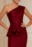 Burgundy Ruched Mermaid Long Mother of the Bride Dress with Slit