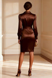 Chocolate Shawl Lapel Ruched Bodycon Midi Mother of the Bride Dress