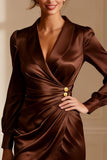 Chocolate Shawl Lapel Ruched Bodycon Midi Mother of the Bride Dress