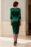 Dark Green V-Neck Bodycon Midi Mother of the Bride Dress