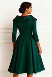 Dark Green V-Neck A-Line Midi Mother of the Bride Dress with Buttons