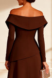 Chocolate A-Line Midi Mother of the Bride Dress with Slit