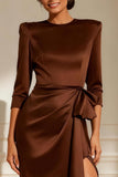 Chocolate Crew Neck Long Mother of the Bride Dress with Slit