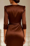 Chocolate Crew Neck Long Mother of the Bride Dress with Slit