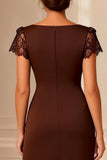 Chocolate Scoop Neck Midi Mother of the Bride Dress with Sleeves