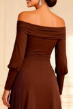 Chocolate Pleated Asymmetrical Mother of the Bride Dress with Sleeves