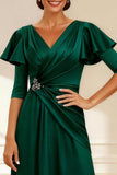 Dark Green V-Neck Long Mother of the Bride Dress with Beading