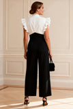 Black and White V-Neck Ruffled Long Mother of the Bride Jumpsuits
