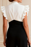 Black and White V-Neck Ruffled Long Mother of the Bride Jumpsuits