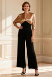 Black and Champagne V-Neck Long Mother of the Bride Jumpsuits