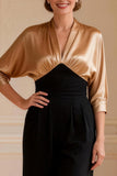 Black and Champagne V-Neck Long Mother of the Bride Dress with Sleeves