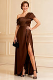 Chocolate One Shoulder Long Mother of the Bride Dress with Slit