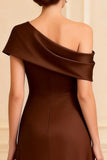 Chocolate One Shoulder Long Mother of the Bride Dress with Slit