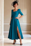 Peacock Blue A-Line Long Mother of the Bride Dress with Slit