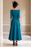 Peacock Blue A-Line Long Mother of the Bride Dress with Slit