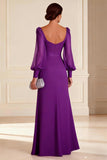 Purple Ruffled Floor Length Mother of the Bride Dress with Slit