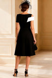 Black and White A Line V Neck Midi Mother of the Bride Dress