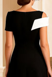 Black and White A Line V Neck Midi Mother of the Bride Dress