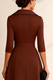 Chocolate Notched Lapel A Line Midi Mother of the Bride Dress with Sleeves