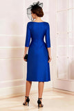 Royal Blue Bodycon Ruched Midi Mother of the Bride Dress with Slit