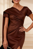 Chocolate Mermaid Ruched Long Mother of the Bride Dress with Side Cape