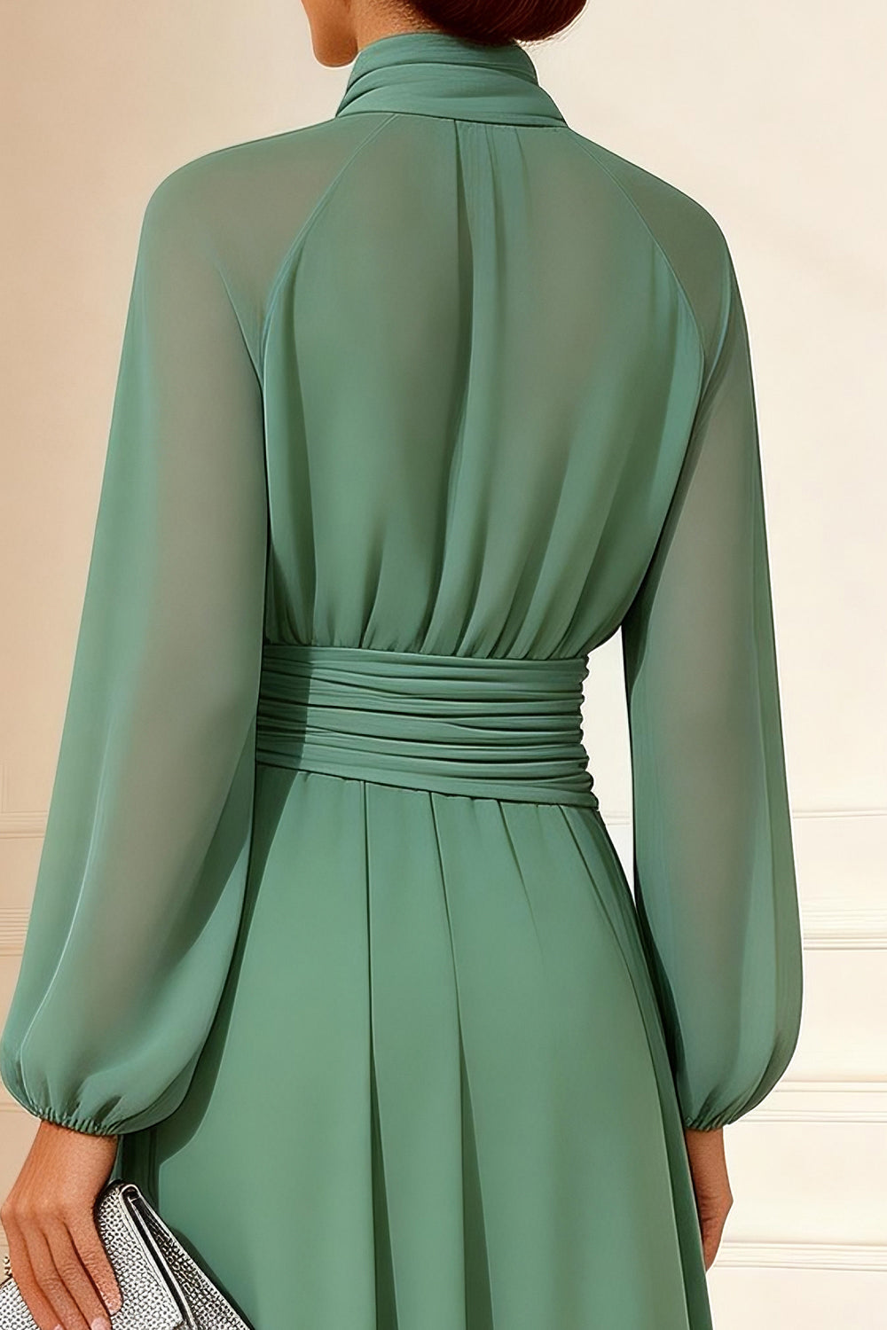 Leely Women Sage Green Chiffon Long Mother of the Bride Dress A Line
