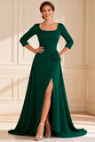 Dark Green Scoop Neck A Line Long Mother of the Bride Dress with Slit