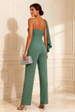 Sage Green Ruffled One Shoulder Long Mother of the Bride Jumpsuits