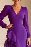 Purple Ruffled Asymmetrical Mother of the Bride Dress with Slit