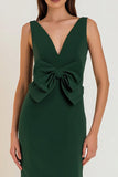 Dark Green V-Neck Mermaid Long Formal Dress with Bow