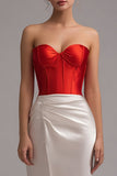 Red and White Mermaid Sweetheart Long Corset Formal Dress with Slit