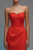Red Sweetheart Ruched Sheath Long Formal Dress with Slit