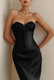 Black Satin Sweetheart Corset Mermaid Long Formal Dress