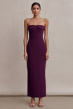 Plum Strapless Sheath Long Formal Dress
