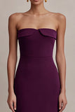 Plum Strapless Sheath Long Formal Dress