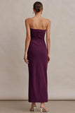 Plum Strapless Sheath Long Formal Dress