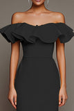 Black Off the Shoulder Sheath Long Formal Dress with Slit