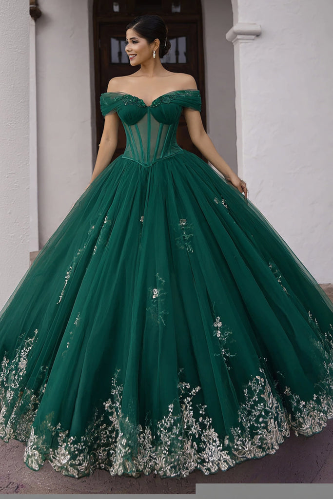 Leely Women Dark Green Ball Gown Long Corset Quinceanera Dress