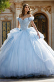 Sky Blue Glitter Ball Gown Long Quinceanera Dress