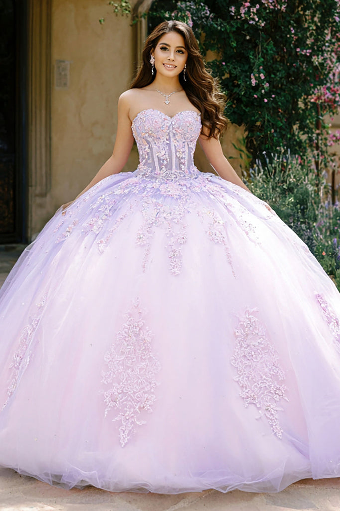 Lilac Tulle Tiered Princess Corset Ball Dress with Appliques