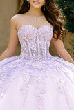 Lilac Corset Ball Gown Sweetheart Long Quinceanera Dress with Appliques