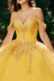 Yellow Ball Gown Tulle Off the Shoulder Long Corset Quinceanera Dress