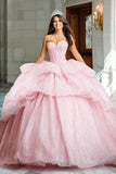 Sparkly Pink Princess Sweetheart Corset Long Quinceanera Dress