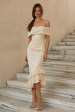 Ivory Mermaid Ruffled Midi Engagement Dress