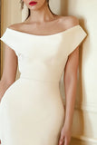 Ivory Bodycon Off the Shoulder Midi Engagement Dress with Slit