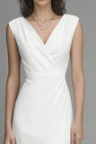 White Sheath V-Neck Long Wedding Reception Dress with Slit