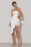 White Asymmetrical Strapless Ruffled Hen Do Dress
