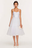 White Midi Tulle Spaghetti Straps Tiered Corset Bridal Shower Dress
