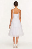 White Midi Tulle Spaghetti Straps Tiered Corset Bridal Shower Dress